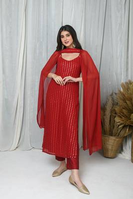 Red straight kurta with chokar dupatta 3