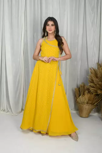 Yellow overlap gown