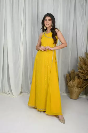 Yellow overlap gown