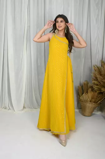 Yellow overlap gown