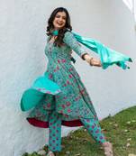 Sea green floral cotton kurta set