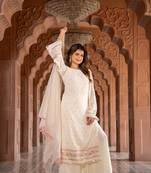 Cream multi color thread work kurta with pallazzo set