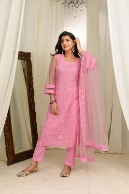 Mauve pink thread work kurta set 1