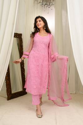 Mauve pink thread work kurta set 2