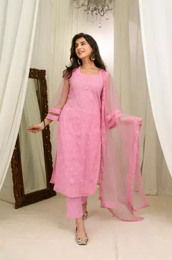 Mauve pink thread work kurta set