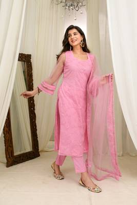 Mauve pink thread work kurta set 5
