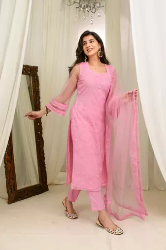 Mauve pink thread work kurta set