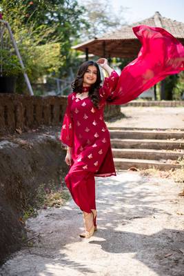 Cherry red sequin patiala 1