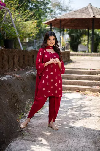 Cherry red sequin patiala