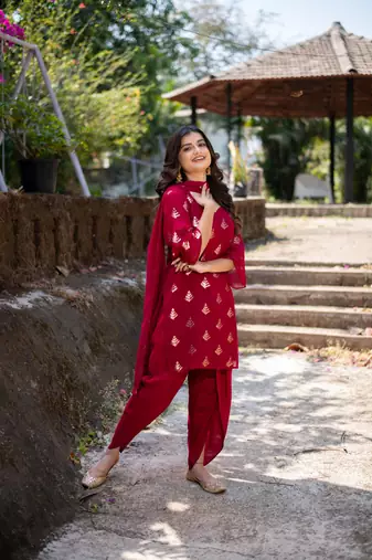 Cherry red sequin patiala