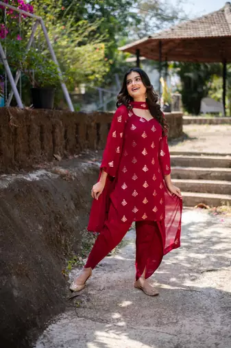 Cherry red sequin patiala