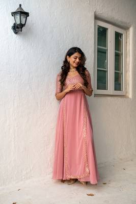 Dusty pink sequin pannel long dress 1