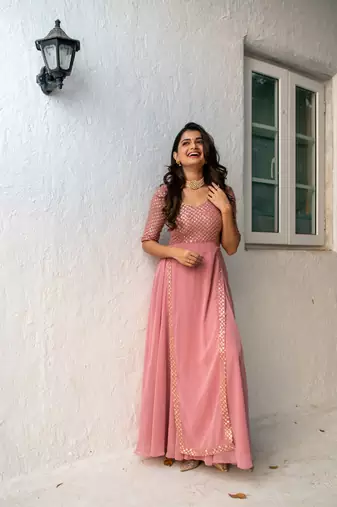 Dusty pink sequin pannel long dress