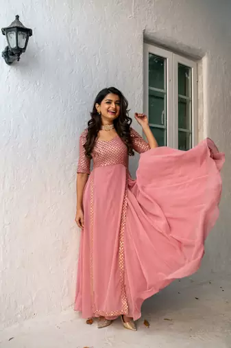 Dusty pink sequin pannel long dress