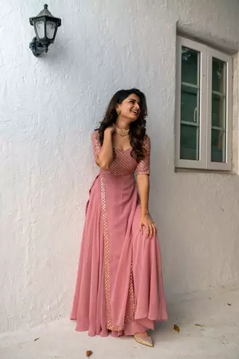 Dusty pink sequin pannel long dress