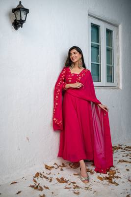 Pink floral gold anarkali set 1