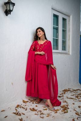 Pink floral gold anarkali set 2