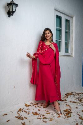 Pink floral gold anarkali set 3