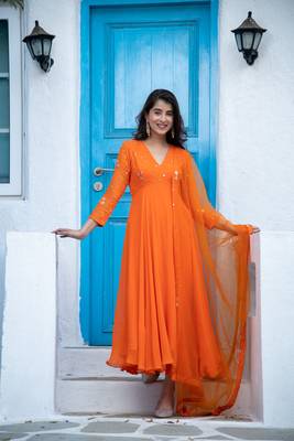 Orange anarkali set 1