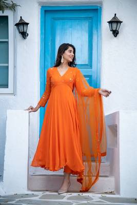 Orange anarkali set 2