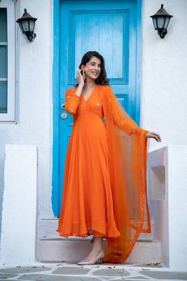 Orange anarkali set 3