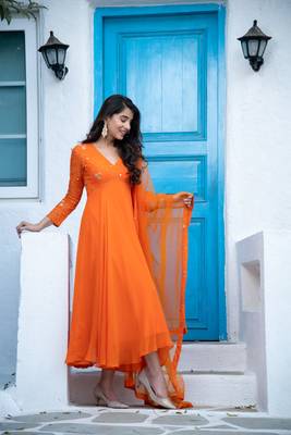 Orange anarkali set 5
