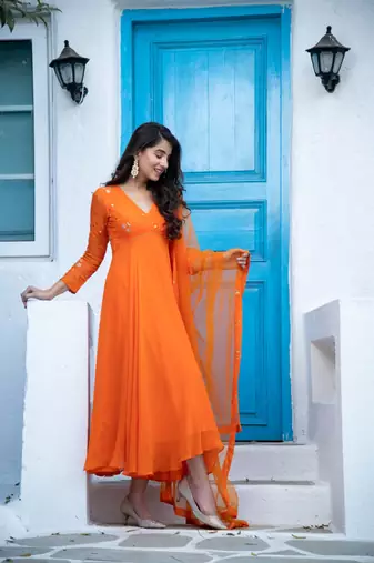 Orange anarkali set