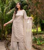 Beige heavy kurta with pallazo set