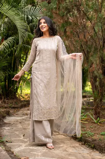 Beige heavy kurta with pallazo set