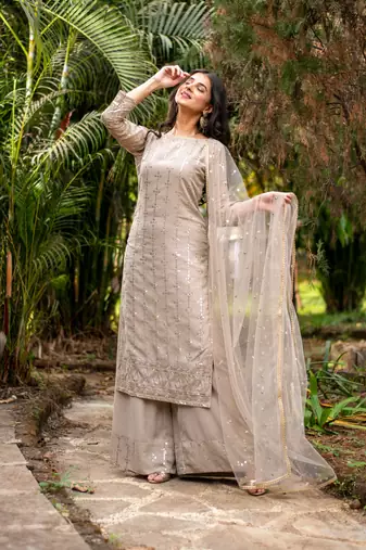 Beige heavy kurta with pallazo set