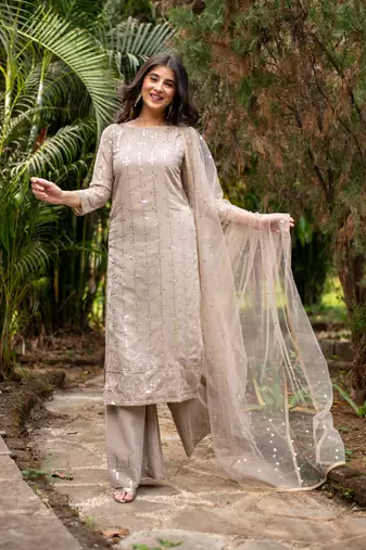 Beige heavy kurta with pallazo set