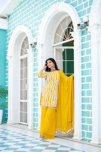 Yellow white long sequin palazzo