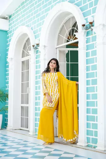 Yellow white long sequin palazzo
