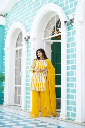 Yellow white long sequin palazzo