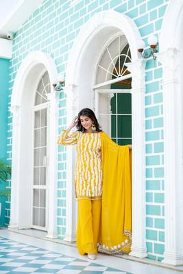 Yellow white long sequin palazzo 4