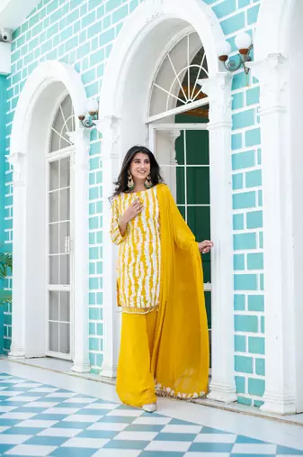 Yellow white long sequin palazzo
