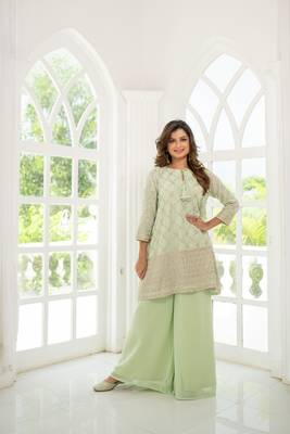 Light pista zari work box style kurta pallazzo set 1