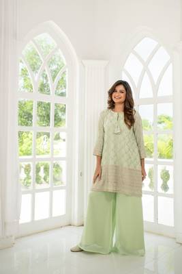 Light pista zari work box style kurta pallazzo set 4