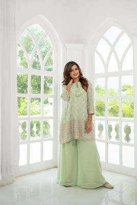 Light pista zari work box style kurta pallazzo set 5