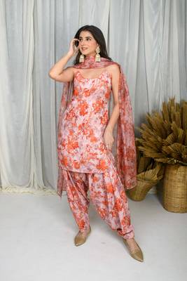 Orange printed water sequin salwar set 1