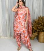 Orange printed water sequin salwar set