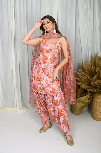 Orange printed water sequin salwar set