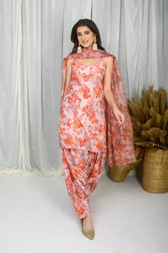 Orange printed water sequin salwar set
