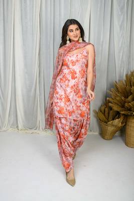 Orange printed water sequin salwar set 4
