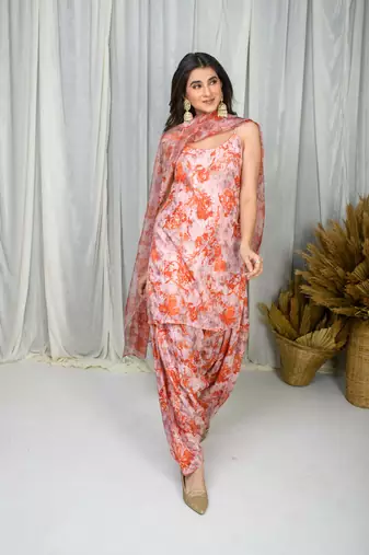 Orange printed water sequin salwar set