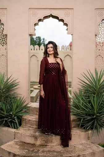 Maroon nayra cut kurta    set