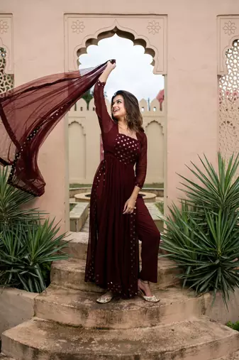 Maroon nayra cut kurta    set