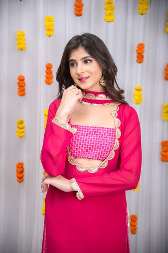 Rani pink kurta set with tube top