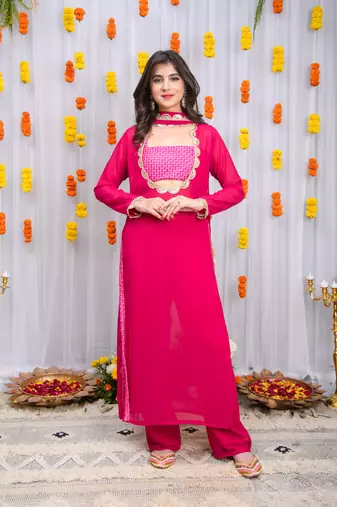 Rani pink kurta set with tube top