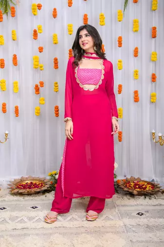 Rani pink kurta set with tube top